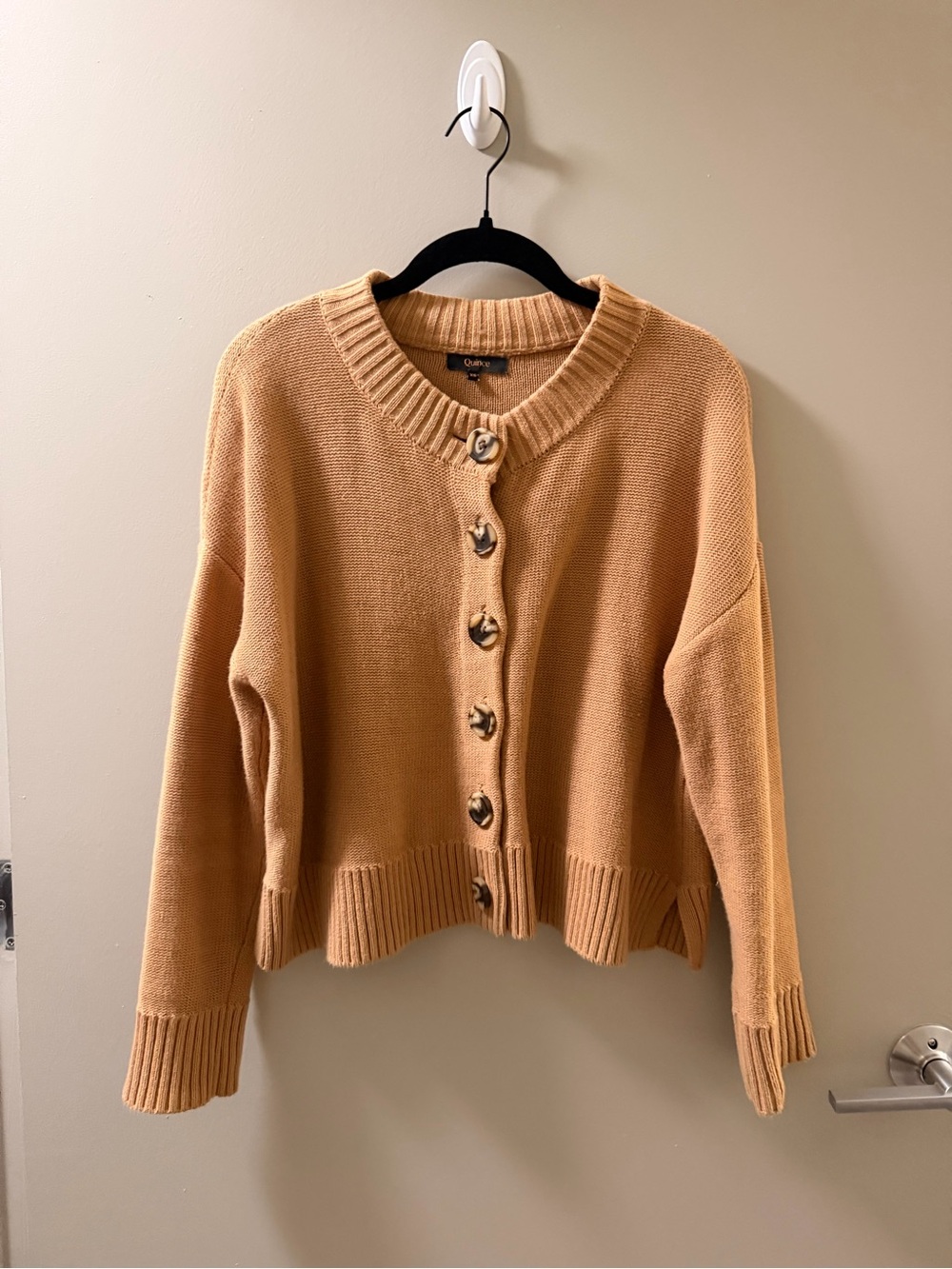 Quince Camel Button-Front Knit Cardigan